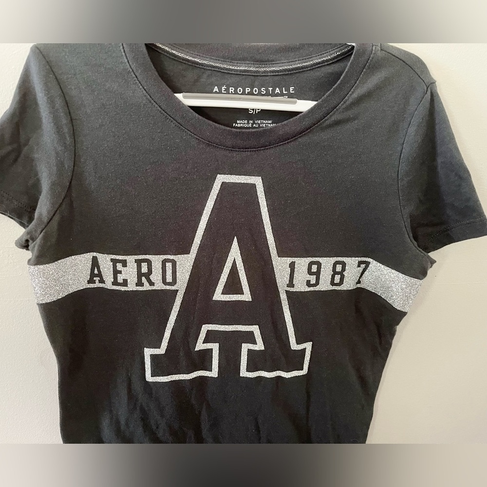 Aeropostale 1987 Graphic T Shirt, Dark Gray, SP, Women Petite, Used Barely Worn